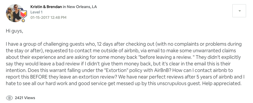 AirBnB Bad Review for Refund